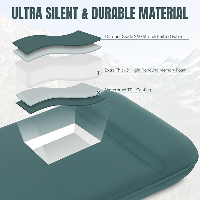 Camping Sleeping Pad - Ultra-Thick Camping Mattress Pad with Built-in Foot Pump Memory Foam Camp Pad - Easy Inflate&Deflate - 4-Season Portable Camp Sleeping Mat with Pillow for Travel/Car/Tent/Home