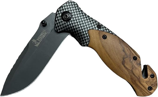 Stainless Steel EDC Folding Wood Handle Pocket Knife Glass Breaker Seatbelt Cutter Olive Wood Handle Carbon Fiber Insert