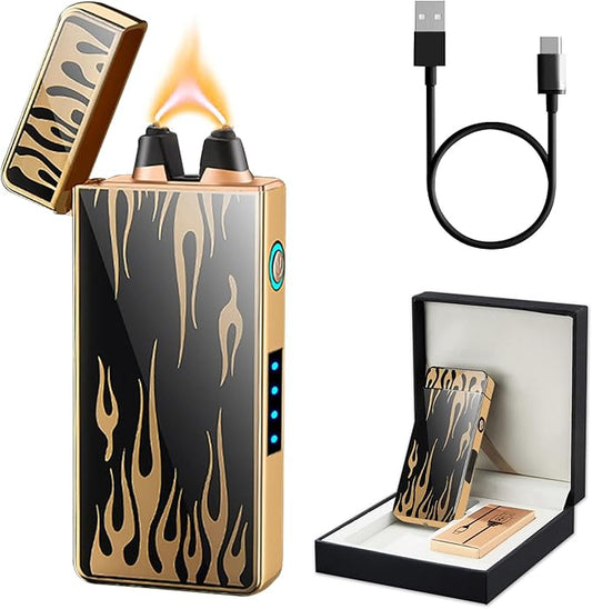 Plasma Lighter Electric Lighters Rechargeable Windproof Lighter with Battery Display USB Lighter, Vintage Lighter for Candle, Fireworks，Incense Stick (Flame)