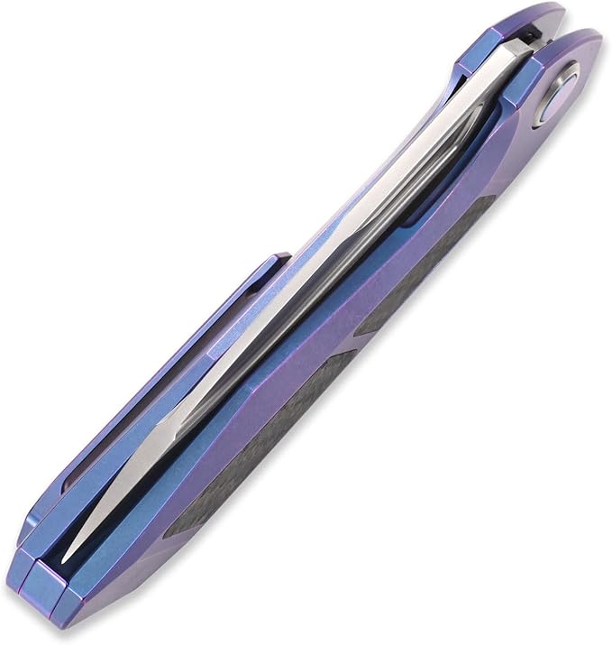 Sitivien ST996 Folding Knife,Handmade M390 Pearlescent Polishing Blade,Titanium & Carbon Fiber Handle Pocket Knife for Outdoor Camping,Hiking,Hunting(Blue)