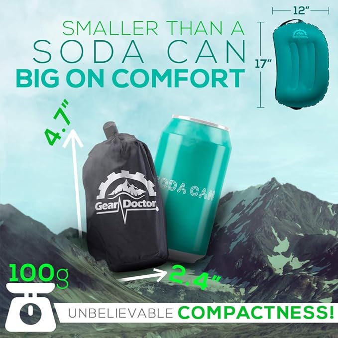 Gear Doctors Camping Pillow, Inflatable Pillow, Camp Pillow, Backpacking Pillow, Inflatable Pillow for Camping, Blow Up Pillow (Teal)