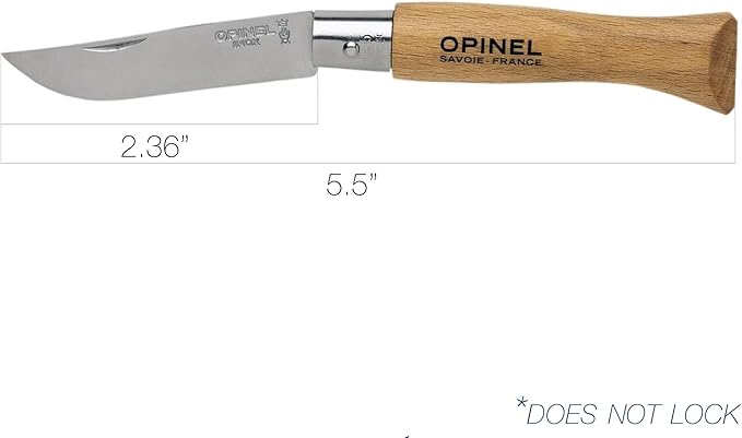 Opinel Stainless Steel INOX Folding Knife, Beechwood Handles, Smaller Sizes No.02 to No.05, Made in France (No.05)