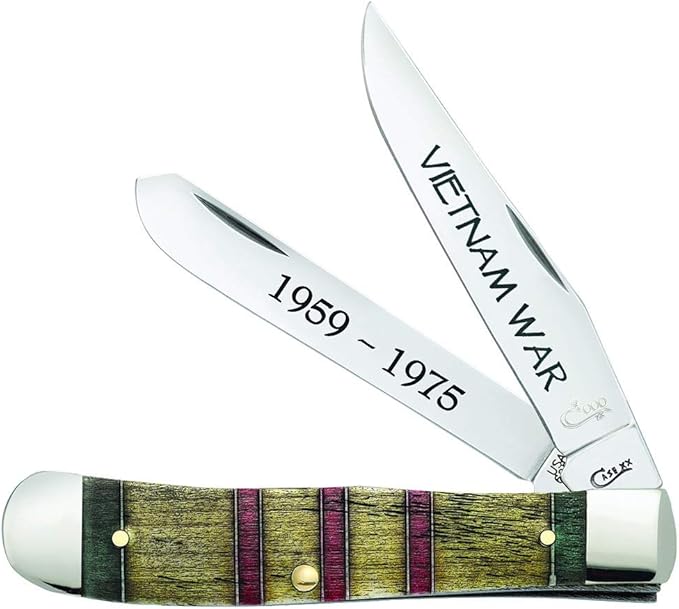 Case WR XX Pocket Knife Vietnam War Trapper Gift Set - Natural Bone W/Grn/Yellow/Red Item #22040 - (6254 SS) - Length Closed: 4 1/8 Inches