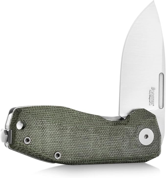 LionSTEEL NANO Titanium Frame Lock Folding Pocket Knife, Magnacut Steel Blade, Solid Handle Construction, Drop Point, Made in Italy (Green Micarta)
