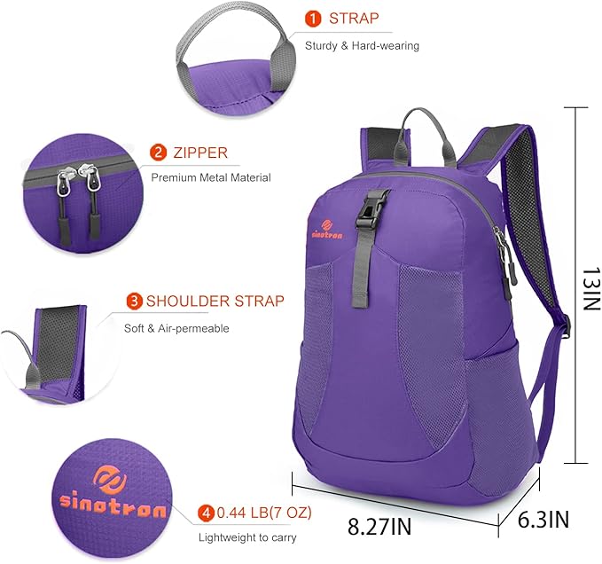 sinotron 22L Lightweight Packable Hiking Backpack, Small Hiking Backpack Day Pack for Women Men Travel Camping Vacation