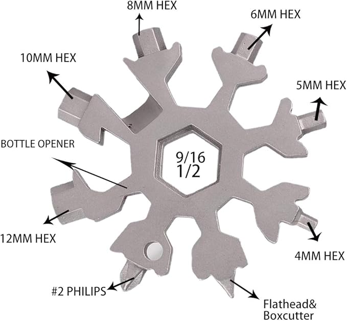 Christmas Gifts for Him,18-in-1 Snowflake Multi Tool,Stainless Steel Snowflakes Multi-Tool, Incredible Tool Gifts for Men Dad Christmas,Valentine's Day,Dad,Boyfriend,Grilfriend (Silver)