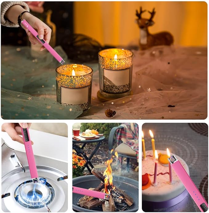 SUPRUS Fluorescent Lighter Glows in The Dark Electric Lighter Candle Lighter Rechargeable USB Arc lighters with Safety Lock Windproof Flameless Plasma for Candle BBQ Camping (Pink)