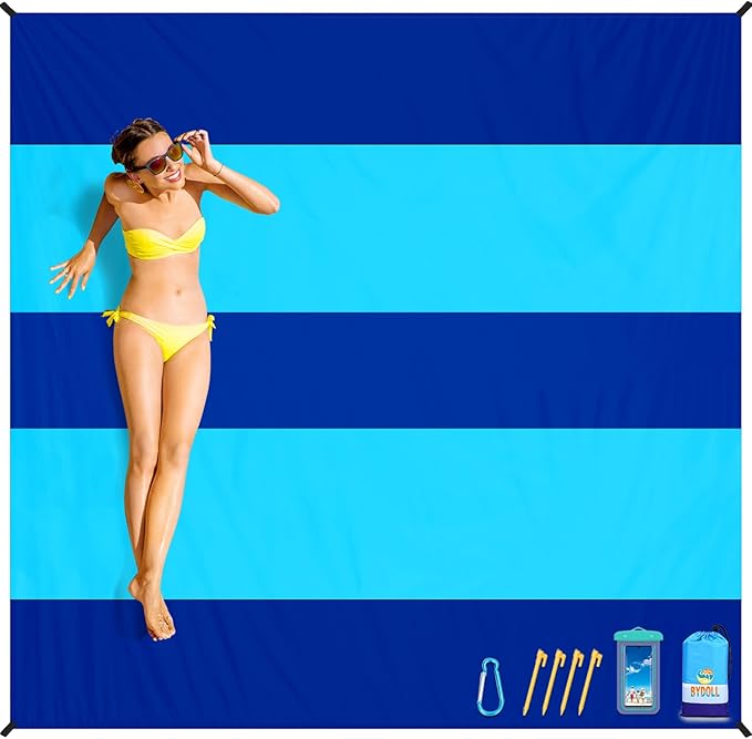 BYDOLL Beach Blanket Sandproof Waterproof 78''×81'' 1-4 Adults Compact Lightweight Oversized Beach Blanket Large Picnic Mat Beach Blanket for Travel Camping Hiking Picnic