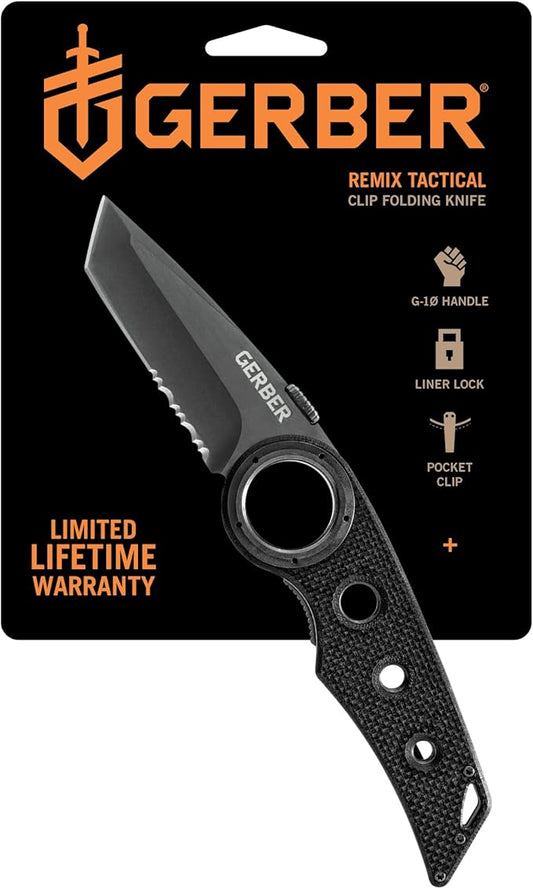 Gerber Gear Remix Folding Knife - 3" Partially Serrated Edge Pocket Knife - EDC Gear and Equipment - Black
