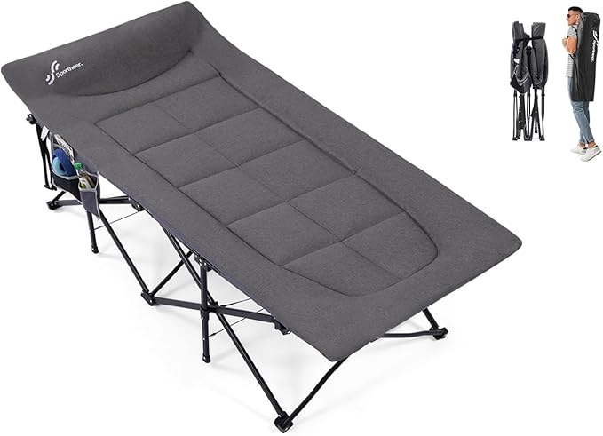 Sportneer Camping Cots for Adults, Sleeping Cot with Cushion Max Load 450 LBS Heavy Duty Folding Camping Sleeping Cot with Padded for Camping Tent Office Sleep Over (Grey, 79" Lx31 Wx20 H)