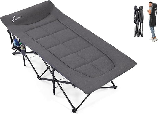 Sportneer Camping Cots for Adults, Sleeping Cot with Cushion Max Load 450 LBS Heavy Duty Folding Camping Sleeping Cot with Padded for Camping Tent Office Sleep Over (Grey, 79" Lx31 Wx20 H)