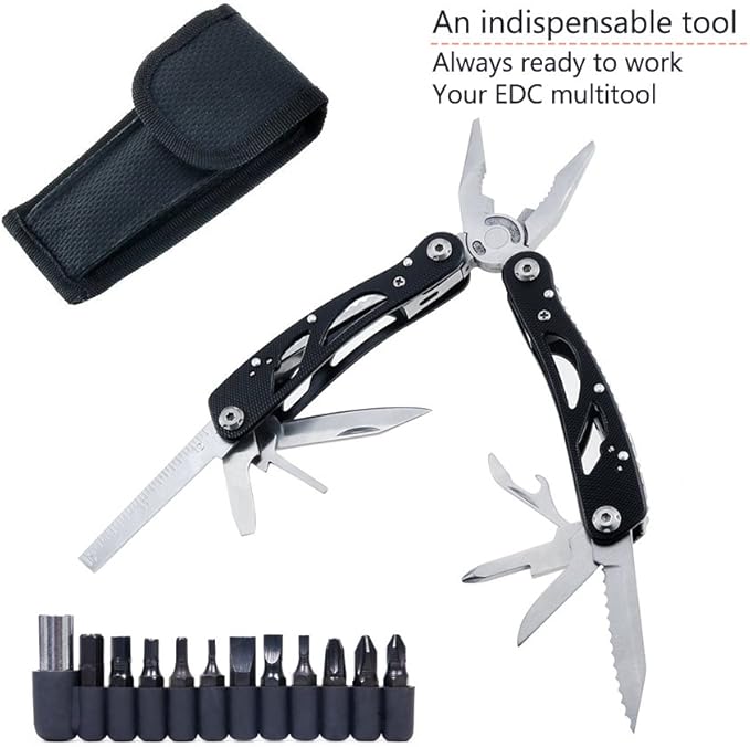 Poeland Multitool Pliers Set Stainless Steel Screwdriver Tool with 11 Screwdriver Bits Black 10 Pack