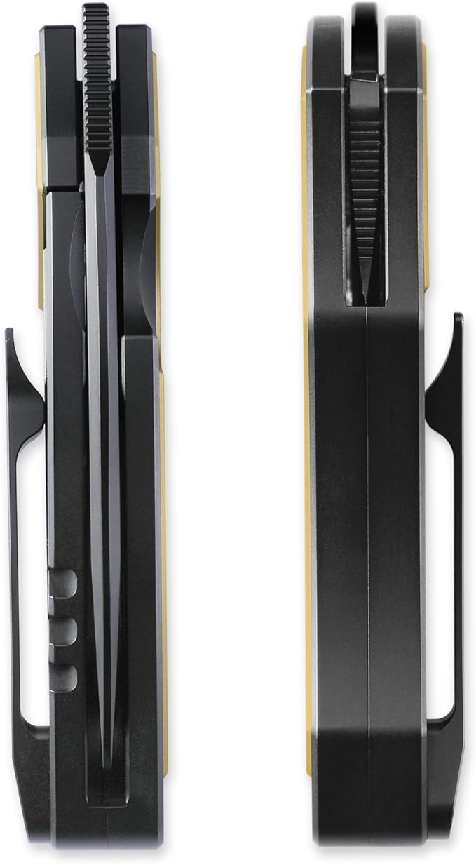 Knife Karasu Pocket Folding Knife,2.12" M390 Steel Blade Stonewashed Titanium Handle Front Flipper Knife,Small EDC Knife with Pocket Clip (Black Gold)
