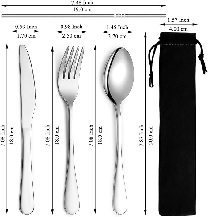Kyraton Portable Flatware, Reusable Camping Flatware, Bento Box Flatware, Silverware For School/Work/Office/Outdoor, Dishwasher Safe, Set of 4 Pieces