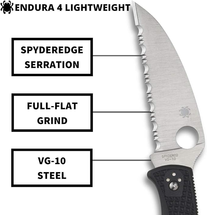 Spyderco Endura 4 Lightweight Signature Knife with 3.78" VG-10 Steel Wharncliffe Blade and Black FRN Handle - SpyderEdge - C10FSWCBK