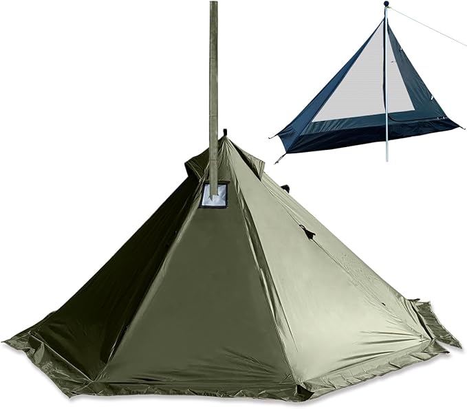 Camping Hot Tent with Wood Stove Jack Winter Teepee Tent 4 Season Backpacking Tent for Survival Hunting Military Fishing