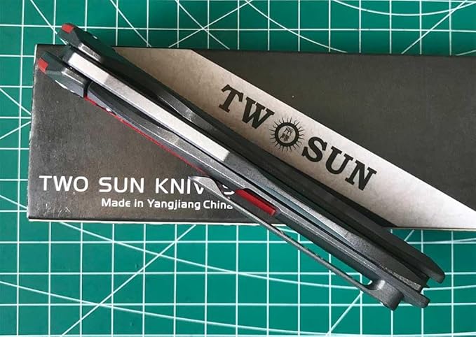 Twosun Folding Knife With K110 Blade Red G10 and Tc4 Titanium Handle Plain Edge EDC Camping Knife TS432-K110-Satin