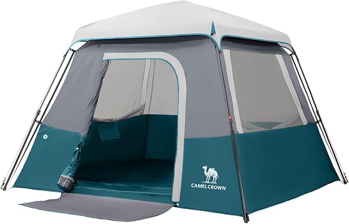 CAMEL CROWN Cabin Tent with 1-Minute Setup, 4/6 Person Instant Tent with Weatherproof Floor
