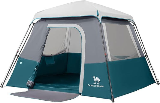 CAMEL CROWN Cabin Tent with 1-Minute Setup, 4/6 Person Instant Tent with Weatherproof Floor