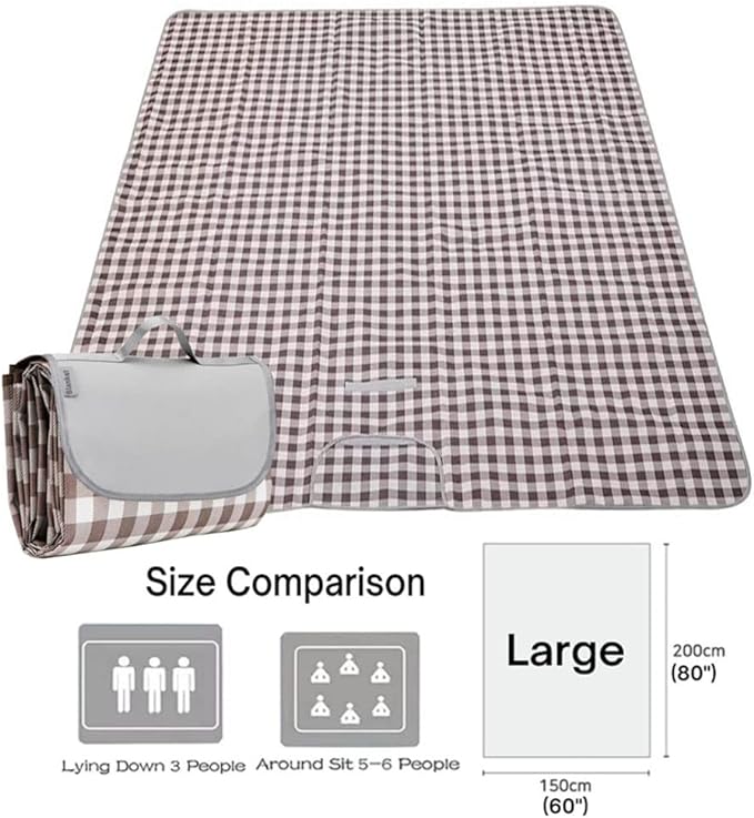 Lchkrep Picnic Blanket Beach Blankets 80"x60"， Large Sandproof Waterproof Camping Portable Travel Blanket Play Mat for Outdoor Indoor Family Beach Park Grass,Hiking, Music Festiva (Brown)