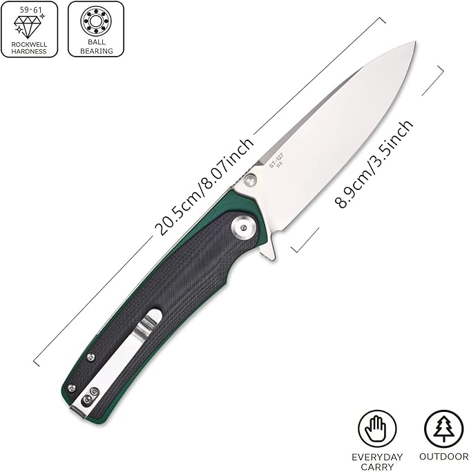 Sitivien ST127 Folding Knife,D2 blade, G10 Handle,Ball Bearings Pivot, Flipper Opening Knife with Reversible Deep Carry Clip for Outdoor EDC Tool Knife(Black)