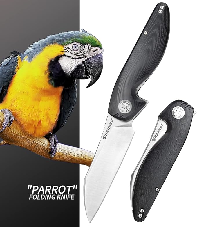 Parrot Folding Pocket Knife with Clip and Blade Lock, 8.4" EDC Folding Knife with Sweatproof G10 handle and 14C28N Stainless Blade (Black)