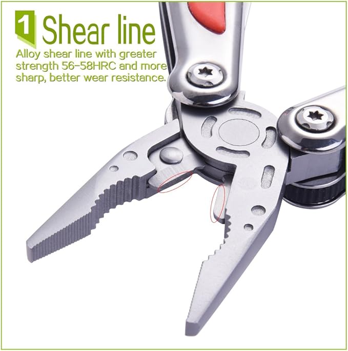 Fine Blanking Folding Stainless Steel Pliers Outdoor Multifunction Multitools Pliers Bottom Bone Elastic Forceps Clamp with Nylon Sheath and Gift Box for Camping/Home/Hiking Red