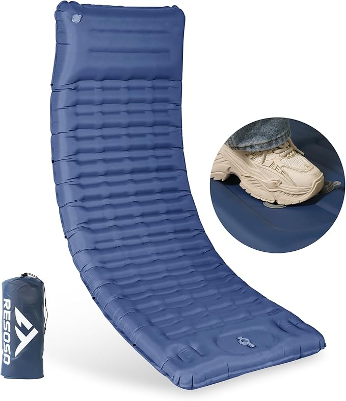 Sleeping Pad,5" Ultra-Thick Self Inflating Sleeping pad for Camping, with Pillow Built-in Foot Pump Camping Mattress for Backpacking, Car Camping, Hiking, Tent(Blue)