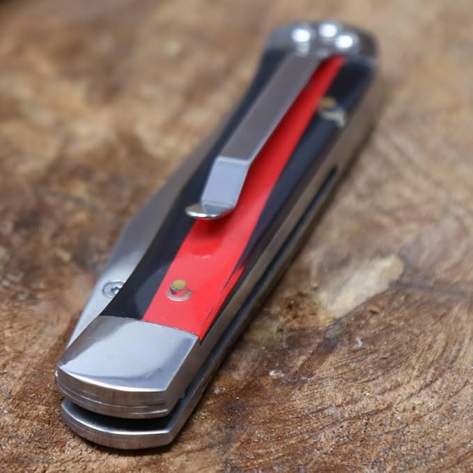 WHISKEY BENT HAT CO. Locking Trapper Folding Pocket Knife 4.125" Closed Length 440C Stainless Steel Blades (Rowdy Rooster - Serrated)