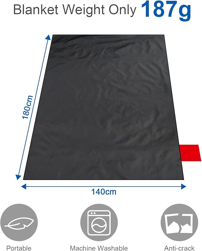 Ainiv Picnic Blanket, Mini Pocket Beach Mat 55.1 x 70.8IN (3-5 People) Foldable, Lightweight Waterproof Sand Free, Foldable Thin Ground Sheet for Outdoor Camping Hiking Travel - with Hand Strap