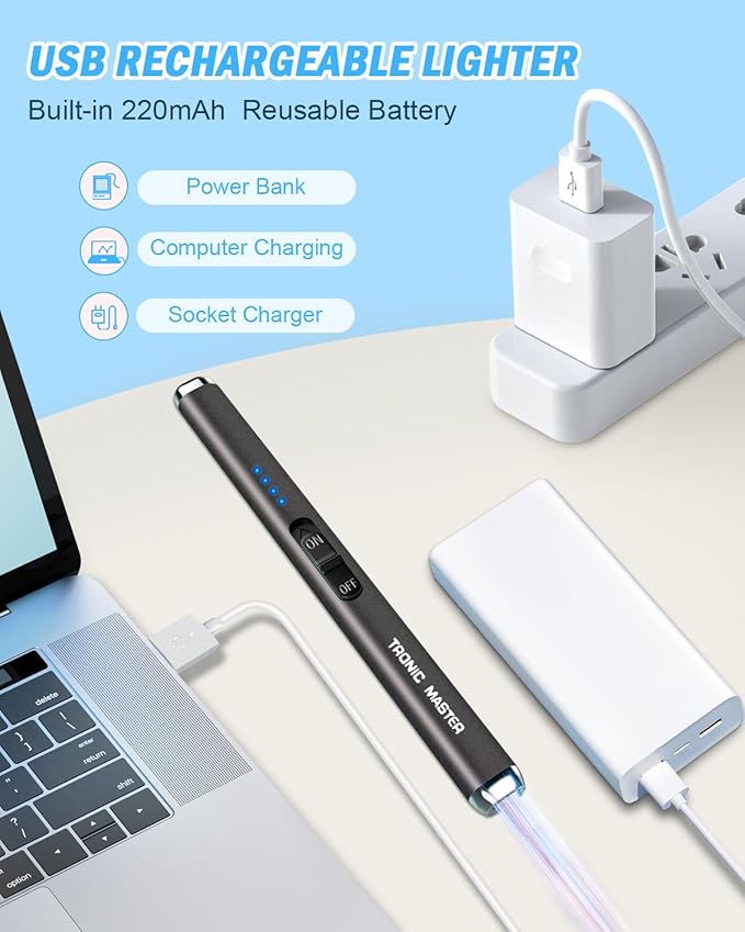 Electric Lighter Rechargeable Candle Lighter - Dual Arc Plasma Lighter Windproof & Flameless with LED Display USB-C for Candle Cooking Camping (Black)