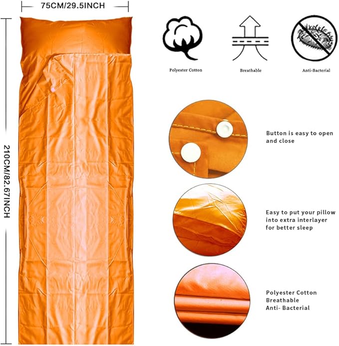 Travel and Camping Sheet Sleeping Bag Liner - Lightweight Compact and Portable Adult Sleeping Bag - Ideal for Traveling,Hostels and Camping