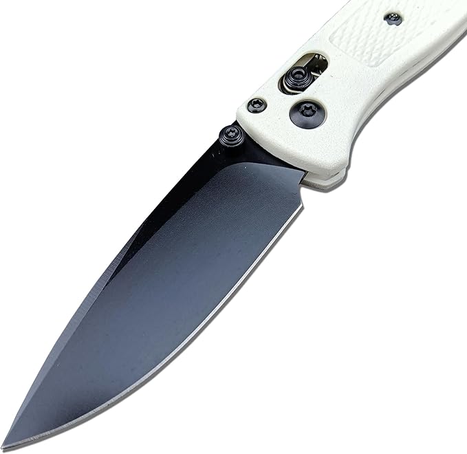 HUAAO Axis Lock Pocket Knife, EDC Mini Bugout Folding Pocket Knives, Plain Edge, Thumb Stud Manual Open, Nylon Grivory Handle with Belt Clip (black blade)