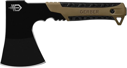 Gerber Gear Pack Hatchet - 3.5" Steel Blade with Full Tang - Camping and Survival Hatchet with Included Mountable Nylon Sheath - Coyote Brown