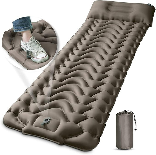 MEETPEAK Camping Pad, Foot Pump Inflatable Sleeping Pad Ultra-Thick Lightweight Camping Sleeping Mat Ultralight Compact Waterproof Air Mattress for Outdoor Hiking Hammock Backpacking Sleeping Bag