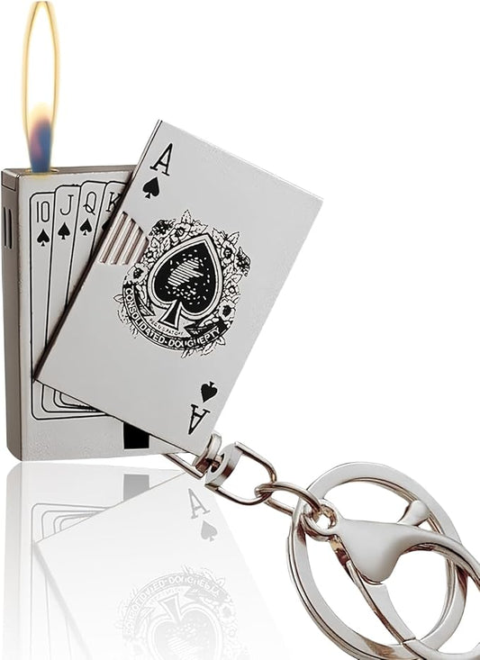 Playing Card Lighter Refillable Novelty Cool Keychains Lighter for Fireplace Candle Camping BBQ (Without Butane) (05)
