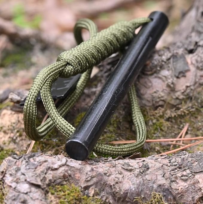 Heavy Duty Outdoor Survival Knife with Carabiner Clip, Black