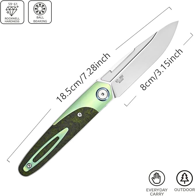 Sitivien ST992 Folding Pocket Knife,Handmade M390 Pearlescent Brushed Steel Blade,Titanium Carbon Fiber Handle EDC Tool Knife for Outdoor Camping,Hiking,Survival,Hunting(Green) … … …