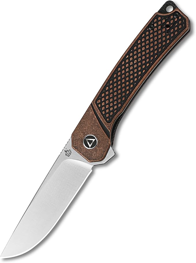 QSP Knife Osprey Folding Knife, 3.25in 14C28N Blade with Different Handle Variants, Reversible Tip Up Clip for Everyday Carry (Satin blade, copper handle)