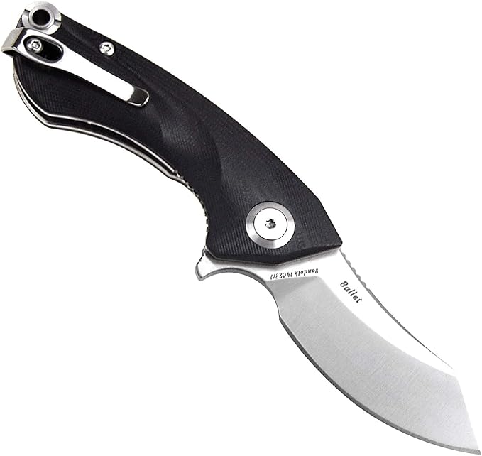 Harnds Ballet Folding Knife with Sandvik 14C28N Blade Camping Pocket Knife with Deep Carry Pocket Clip G10 Handle Flipper Open Liner Lock EDC (black)