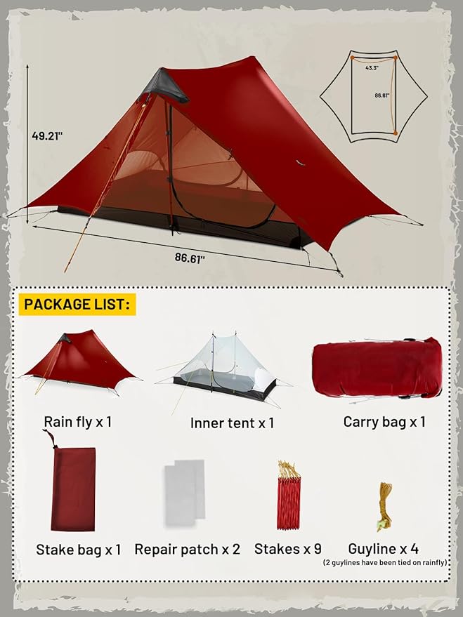 LANSHAN Ultralight Tent 3-Season Backpacking Tent for 1-Person or 2-Person Camping, Trekking, Kayaking, Climbing, Hiking