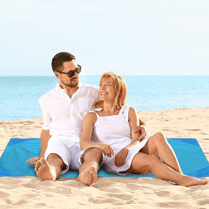 Ainiv Picnic Blanket, Mini Pocket Beach Mat 43.3 x 55.1IN (2-3 People) Foldable, Lightweight Waterproof Sand Free, Foldable Thin Ground Sheet for Outdoor Camping Hiking Travel - with Hand Strap