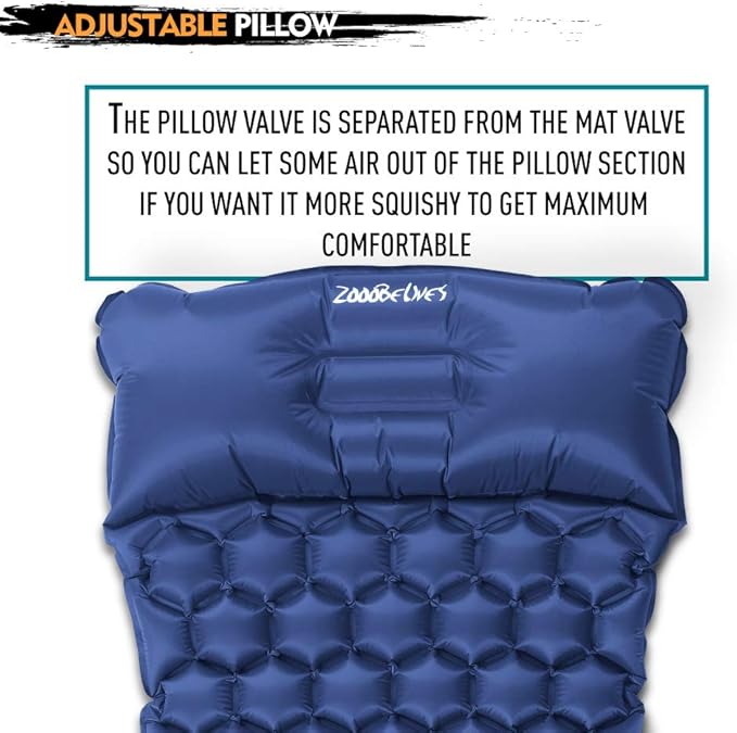 ZOOOBELIVES Ultralight Sleeping Pad with Built-in Pillow, Inflatable Camping Mattress for Backpacking, Traveling and Hiking, Compact and Portable Camp Mat
