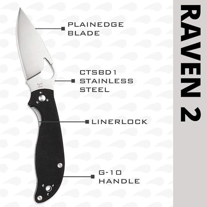 Spyderco Byrd Raven 2 Knife with 2.06" CTS BD1 Stainless Steel Blade and High Performance Black G-10 Handle - PlainEdge - BY08GP2