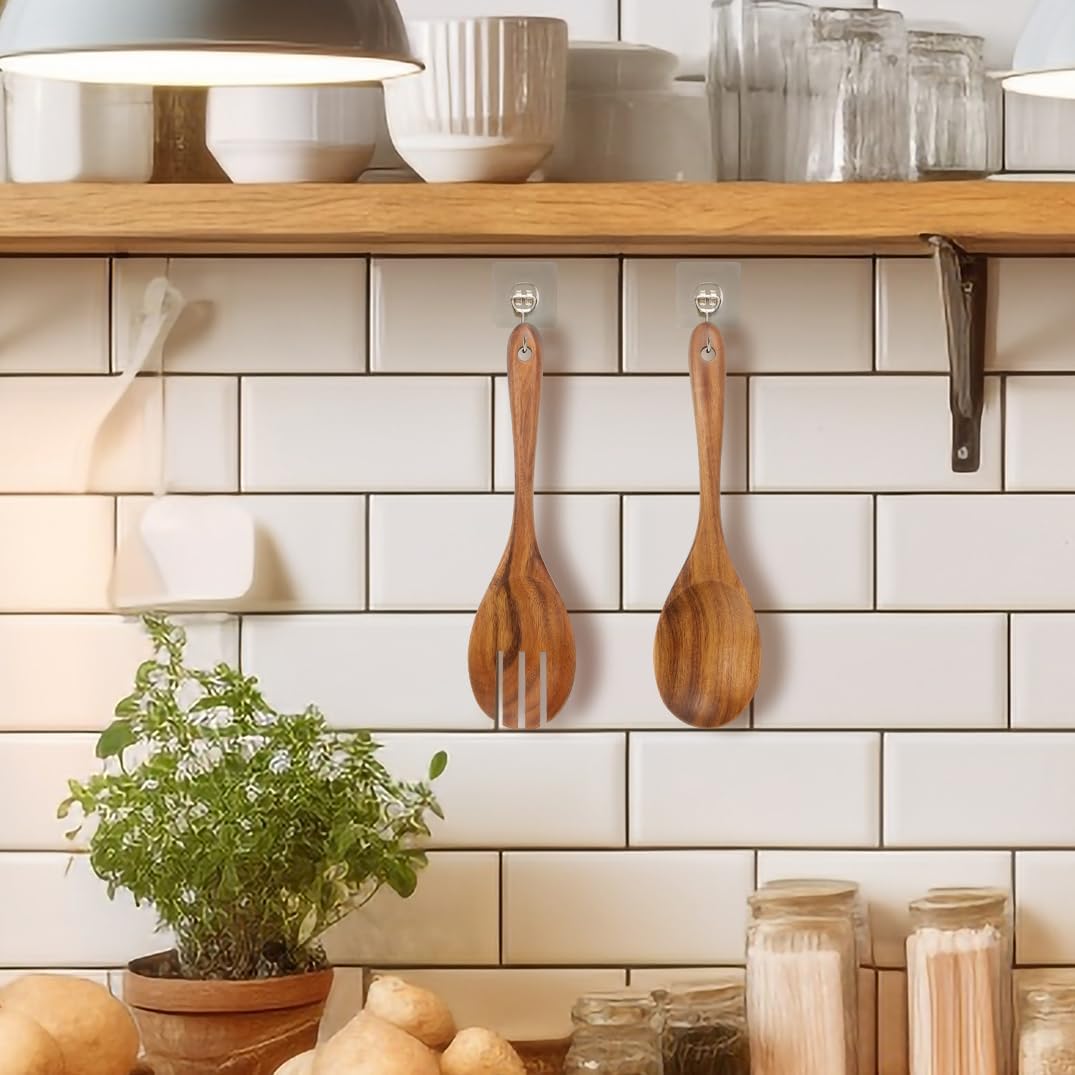 13-Inch Teak Wood Salad Serving Fork Pack of 2, Large Wood Salad Forks for Cooking, Mixing & Stirring, Large Serving Forks,Teak Wooden Salad Fork Set