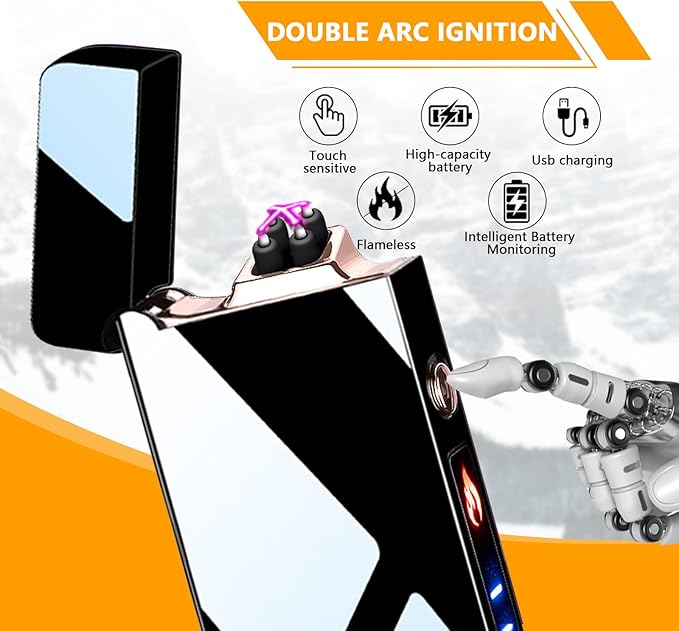 GADATOP Arc Lighter Rechargeable Windproof Flameless Electric Lighters for Outdoors Camping Hiking, Plasma Lighter with LED Battery Indicator and Gift Box (Black)