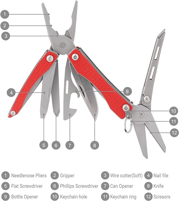 Nextool EDC Keychain Multitool, 10 in 1 Mini Pocket Knife Multi Tool with Needlenose Pliers, Scissors, Mini Useful Cool Gadgets for Men, Father's Day Gifts from Daughter-Red