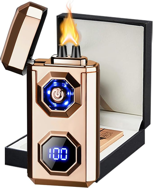 Electric Lighter,Arc Lighters Rechargeable,USB Type-C Fast Charge,High Power Windproof Lighter with LED Battery Display and LED Lighting, Suitable for Camping,Scented Candles(Gold)