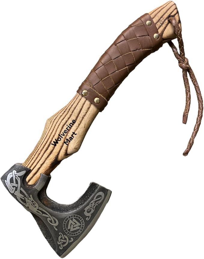 Custom Gift Hand Forged Carbon Steel Viking Axe with Ash Wood Viking Axe,Hatchet,Throwing Axes,Camping Axe,Battle Axe(MB-001)