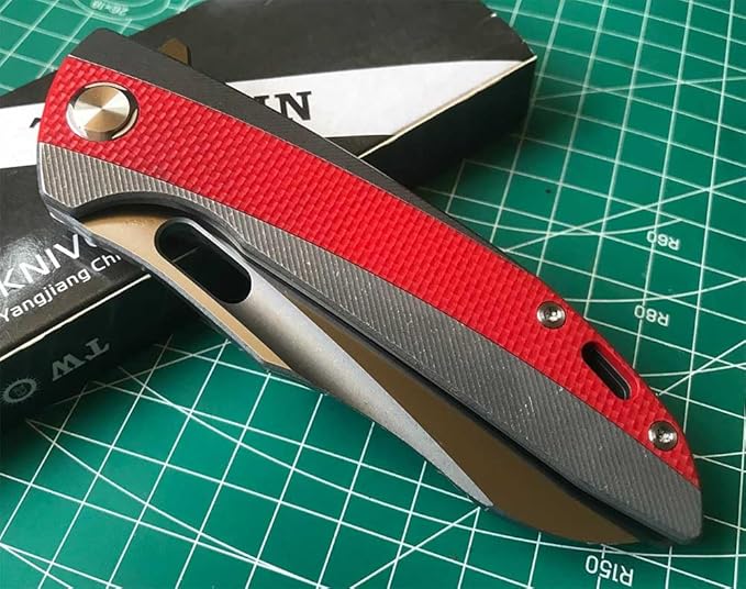 Twosun Folding Knife With K110 Blade Red G10 and Tc4 Titanium Handle Plain Edge EDC Camping Knife TS432-K110-Satin